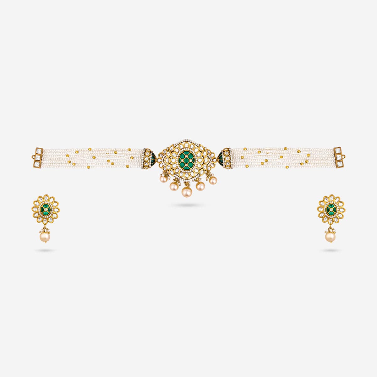 Kundan Polki Necklace Color Green Polish Victorian