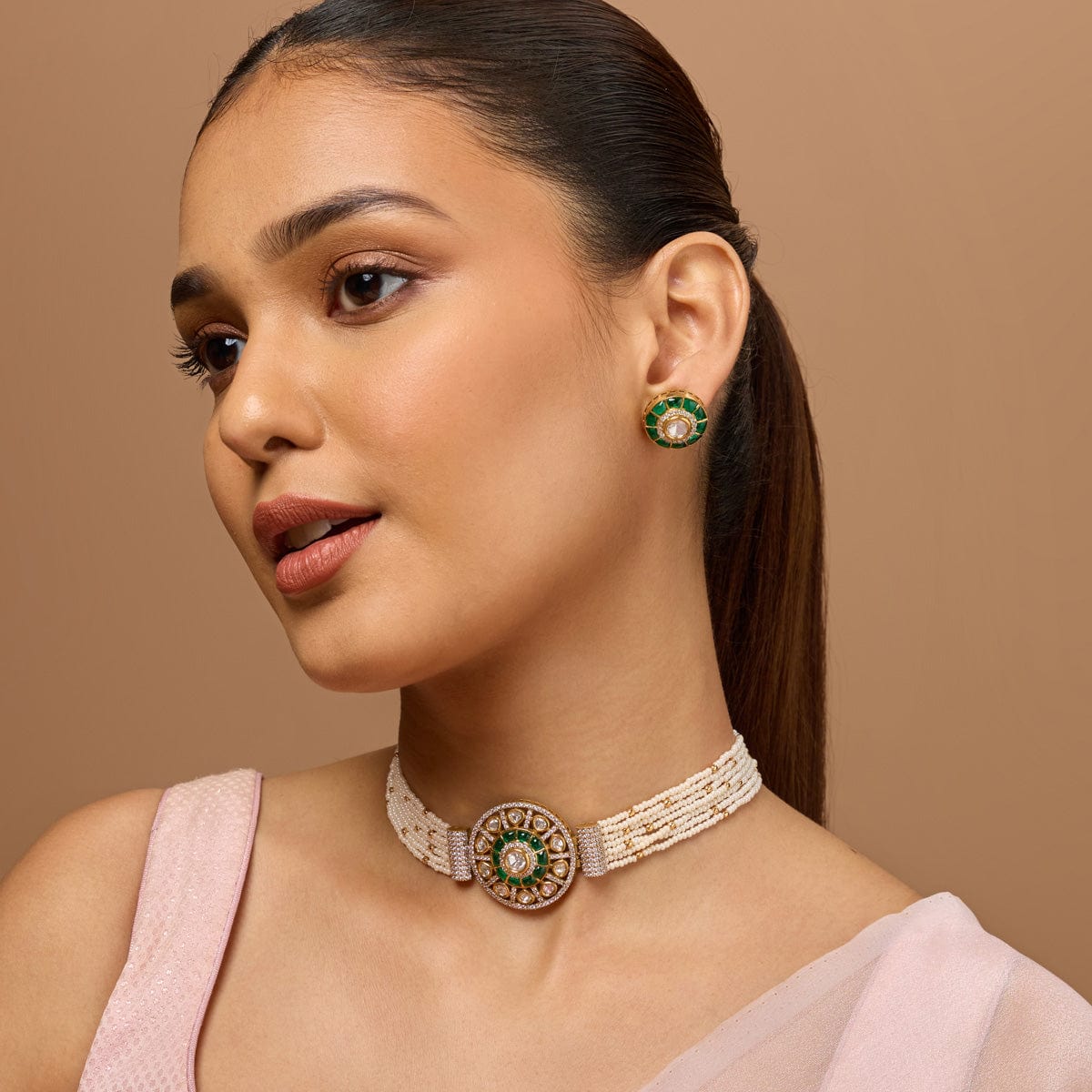 Kundan Polki Necklace Color Green Polish Victorian