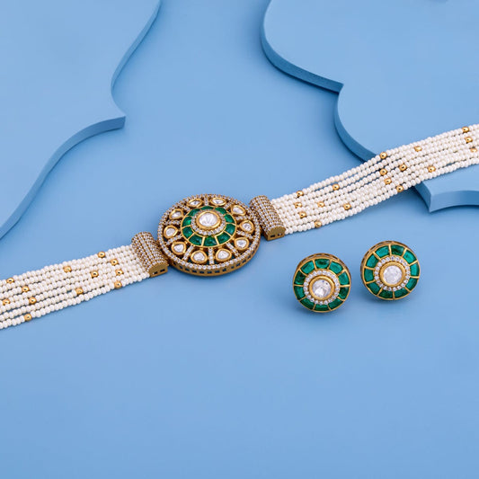 Kundan Polki Necklace Color Green Polish Victorian