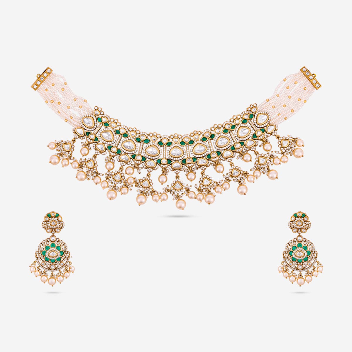 Kundan Polki Necklace Color Green Polish Victorian