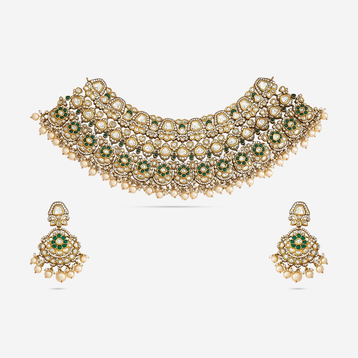 Kundan Polki Necklace Color Green Polish Victorian