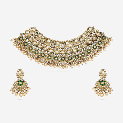 Kundan Polki Necklace Color Green Polish Victorian