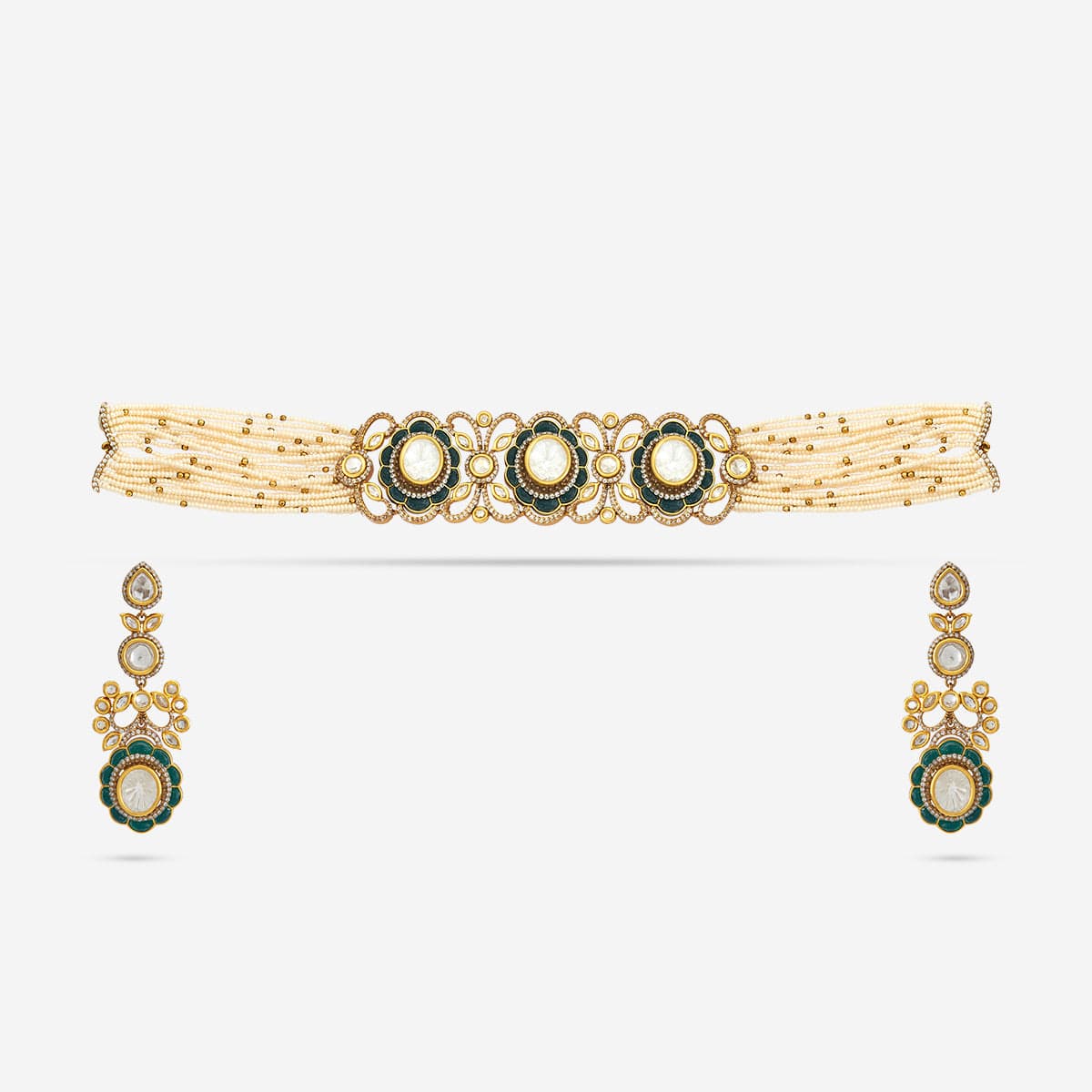 Kundan Polki Necklace Color Green Polish Victorian