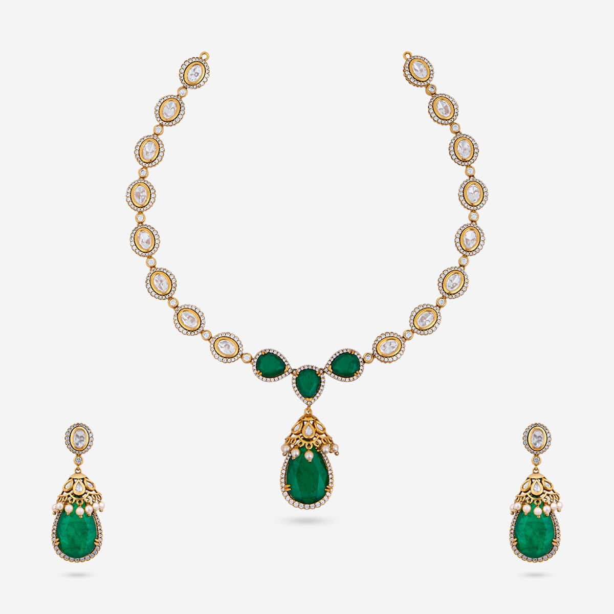 Kundan Polki Necklace Color Green Polish Victorian