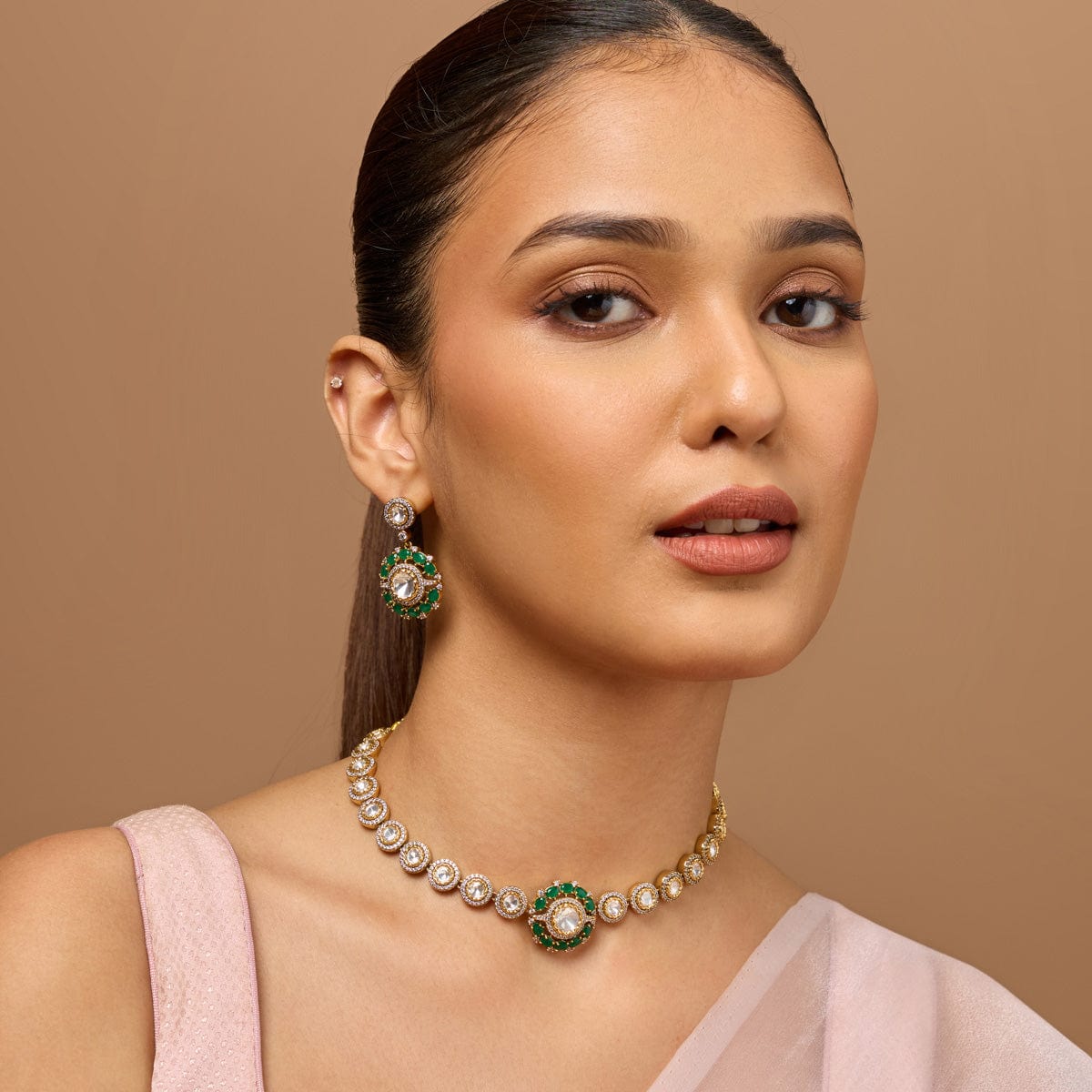 Kundan Polki Necklace Color Green Polish Victorian