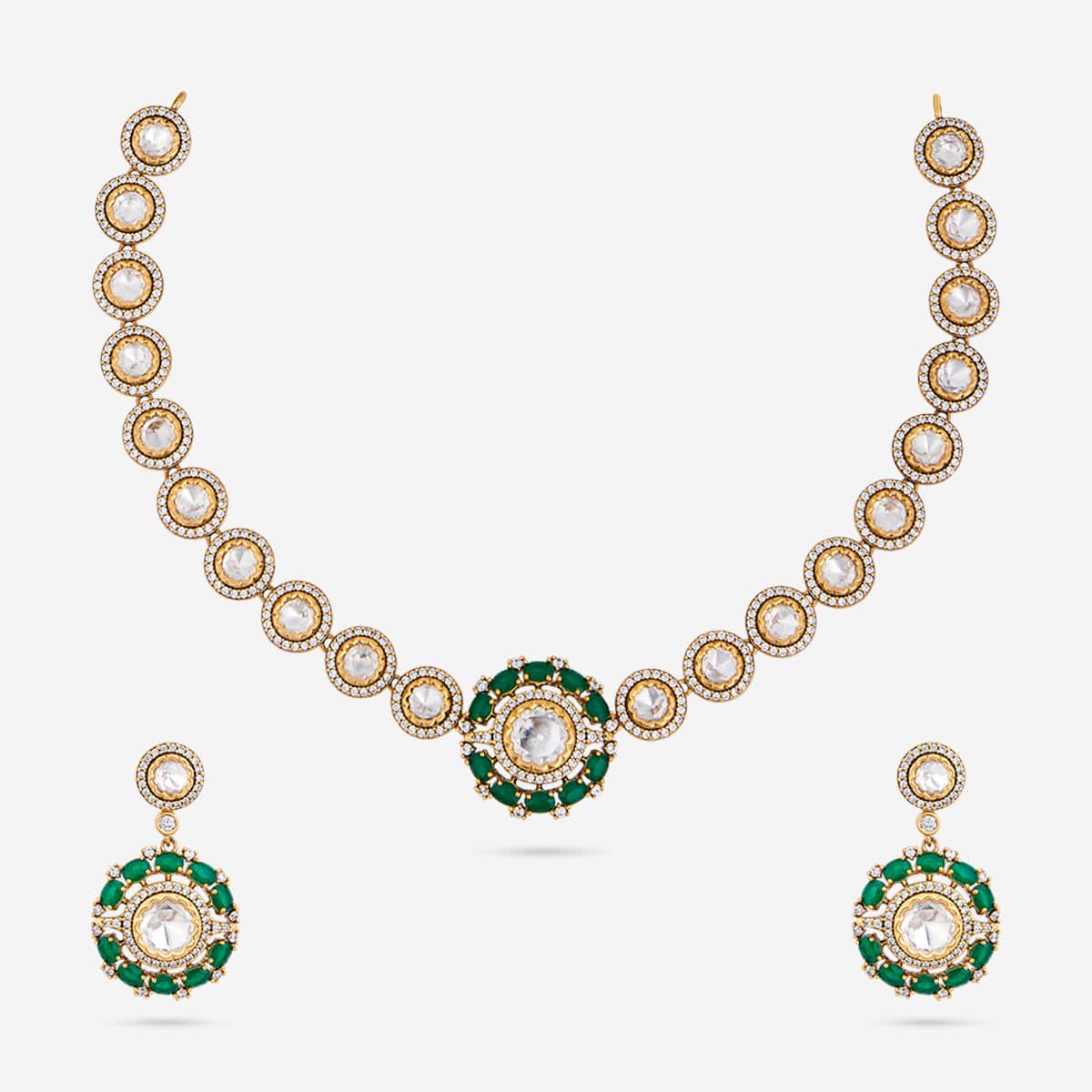 Kundan Polki Necklace Color Green Polish Victorian