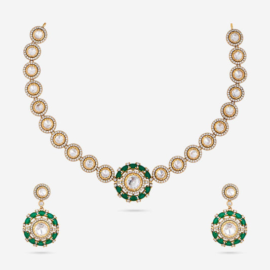 Kundan Polki Necklace Color Green Polish Victorian