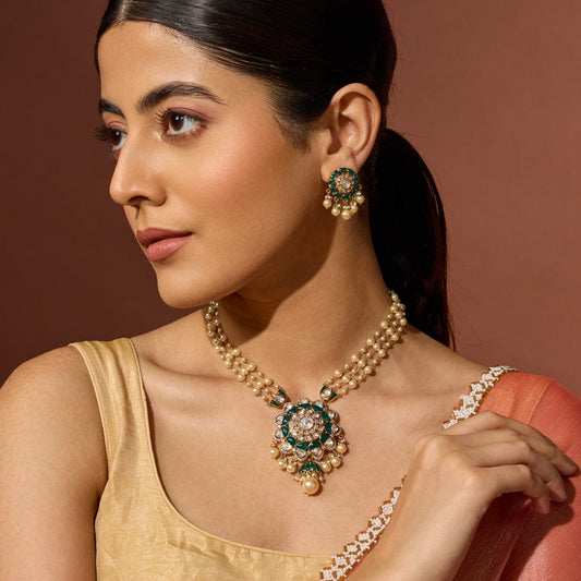 Kundan Polki Necklace Color Green Polish Victorian