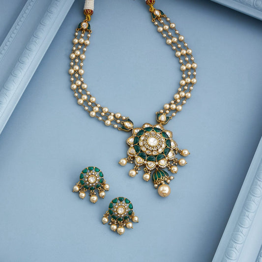 Kundan Polki Necklace Color Green Polish Victorian