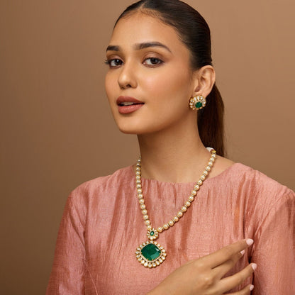 Kundan Polki Necklace Color Green Polish Victorian