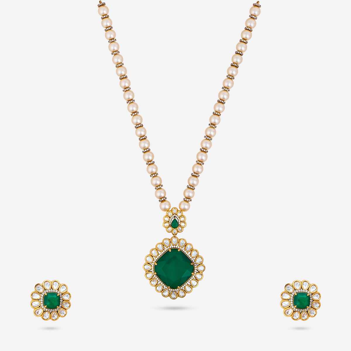 Kundan Polki Necklace Color Green Polish Victorian