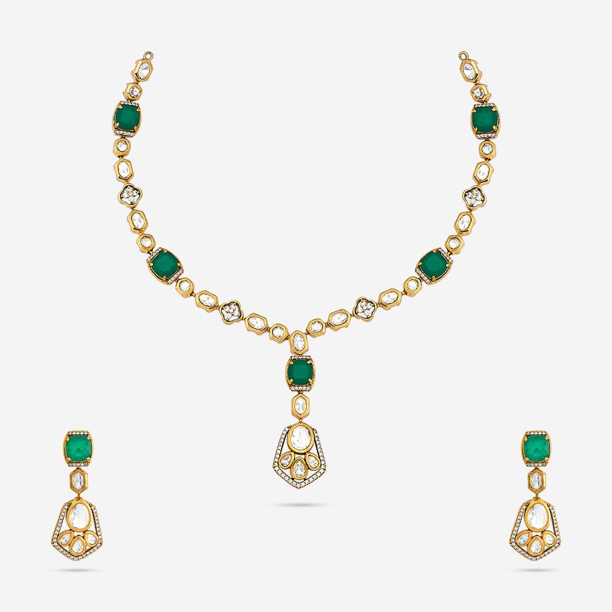 Kundan Polki Necklace Color Green Polish Victorian