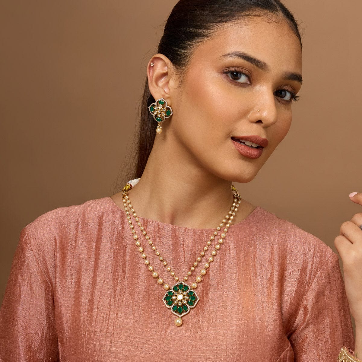 Kundan Polki Necklace Color Green Polish Victorian