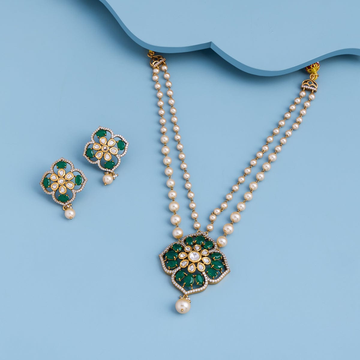 Kundan Polki Necklace Color Green Polish Victorian