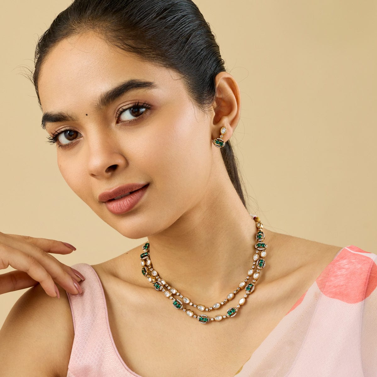 Kundan Polki Necklace Color Green Polish Victorian