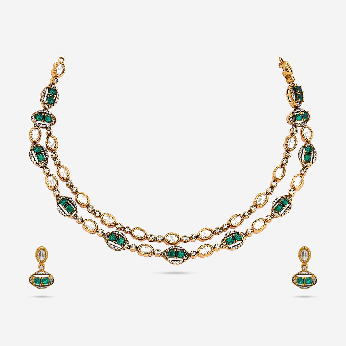 Kundan Polki Necklace Color Green Polish Victorian