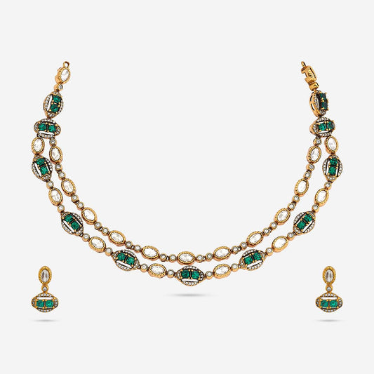 Kundan Polki Necklace Color Green Polish Victorian