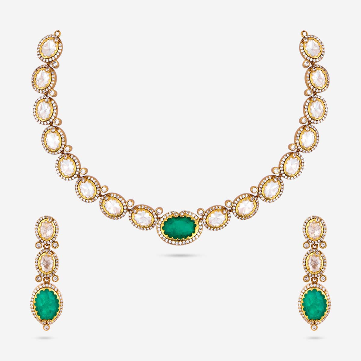 Kundan Polki Necklace Color Green Polish Victorian