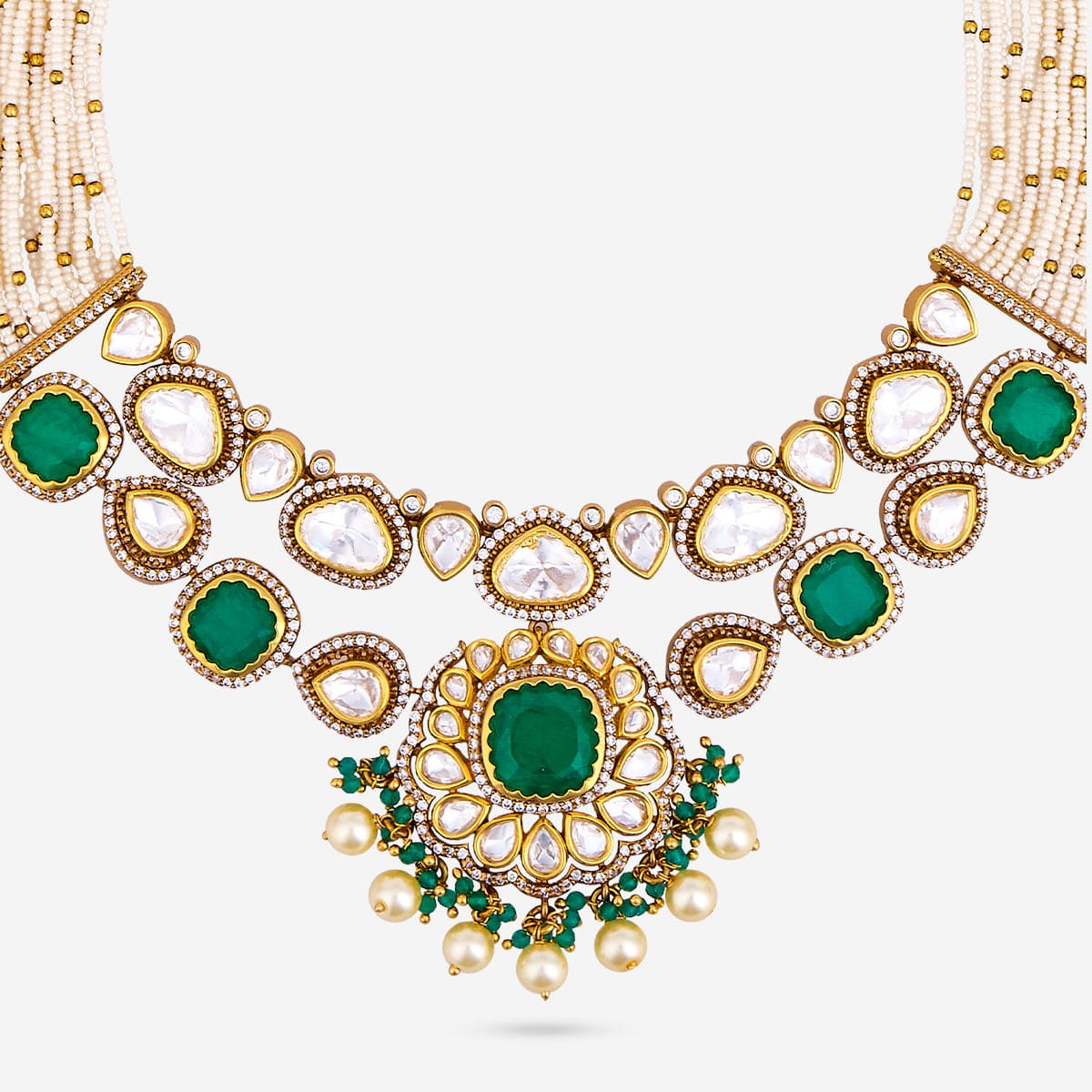 Kundan Polki Necklace Color Green Polish Victorian