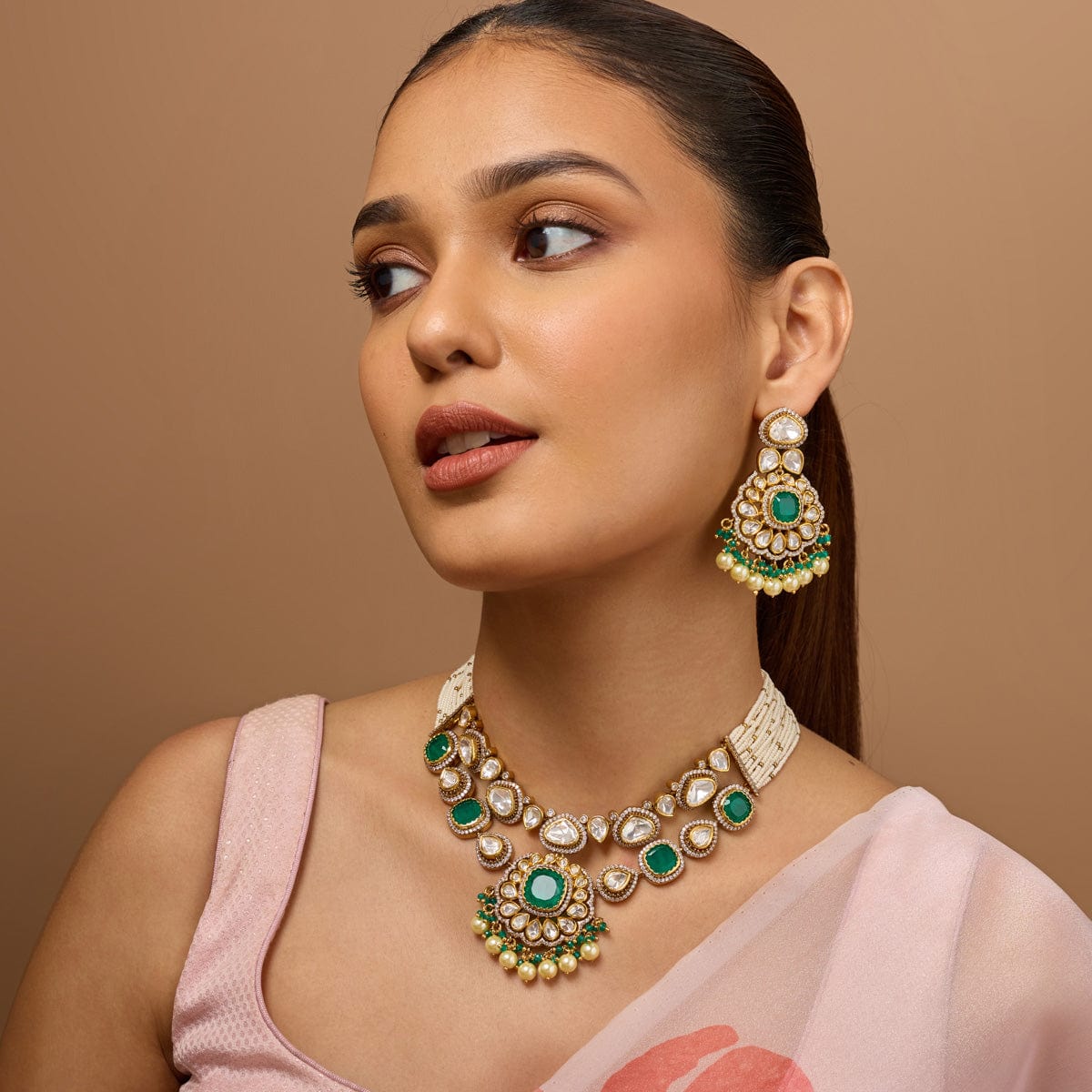 Kundan Polki Necklace Color Green Polish Victorian