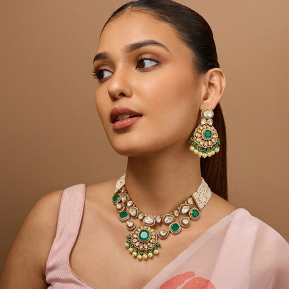 Kundan Polki Necklace Color Green Polish Victorian