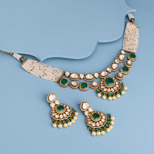 Kundan Polki Necklace Color Green Polish Victorian