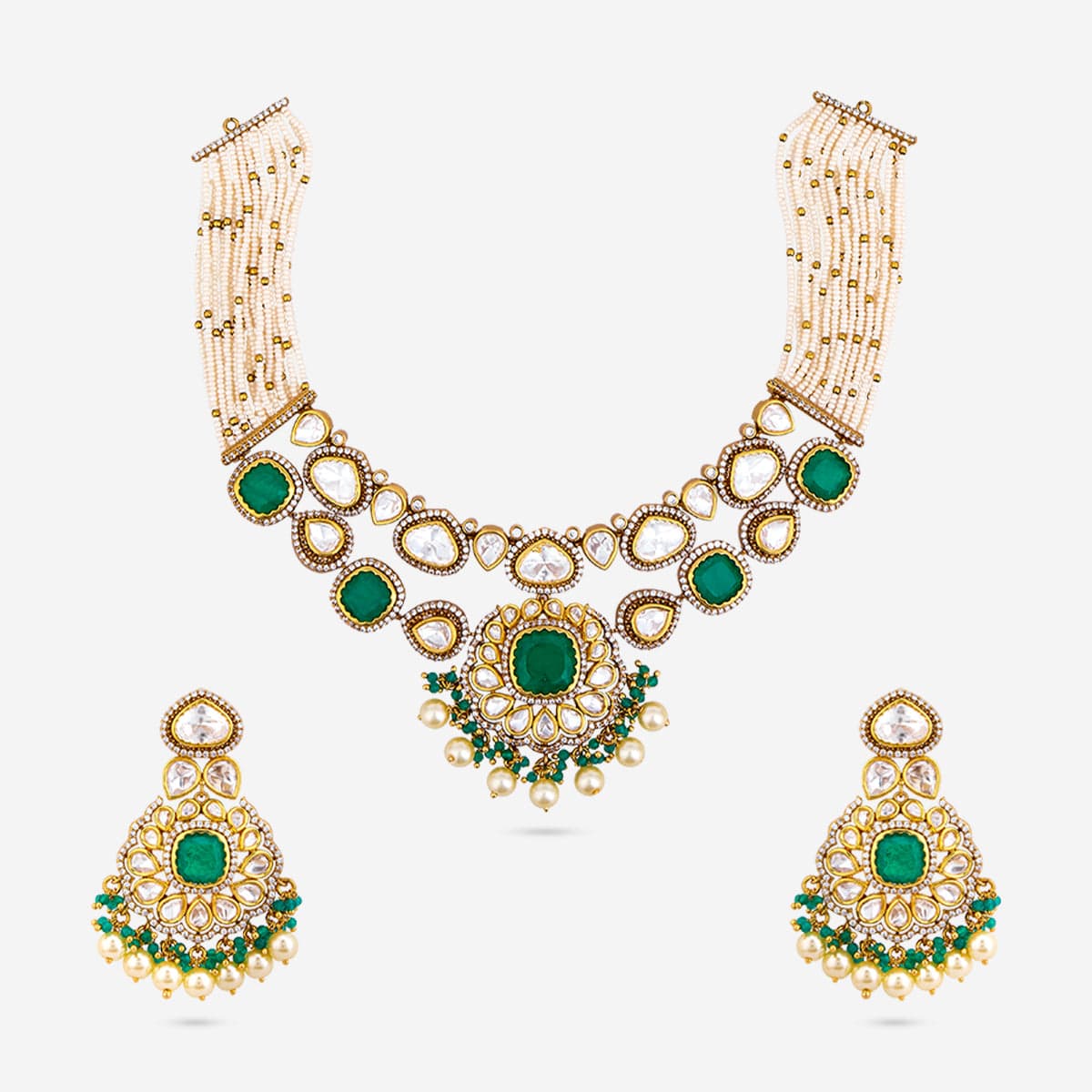 Kundan Polki Necklace Color Green Polish Victorian