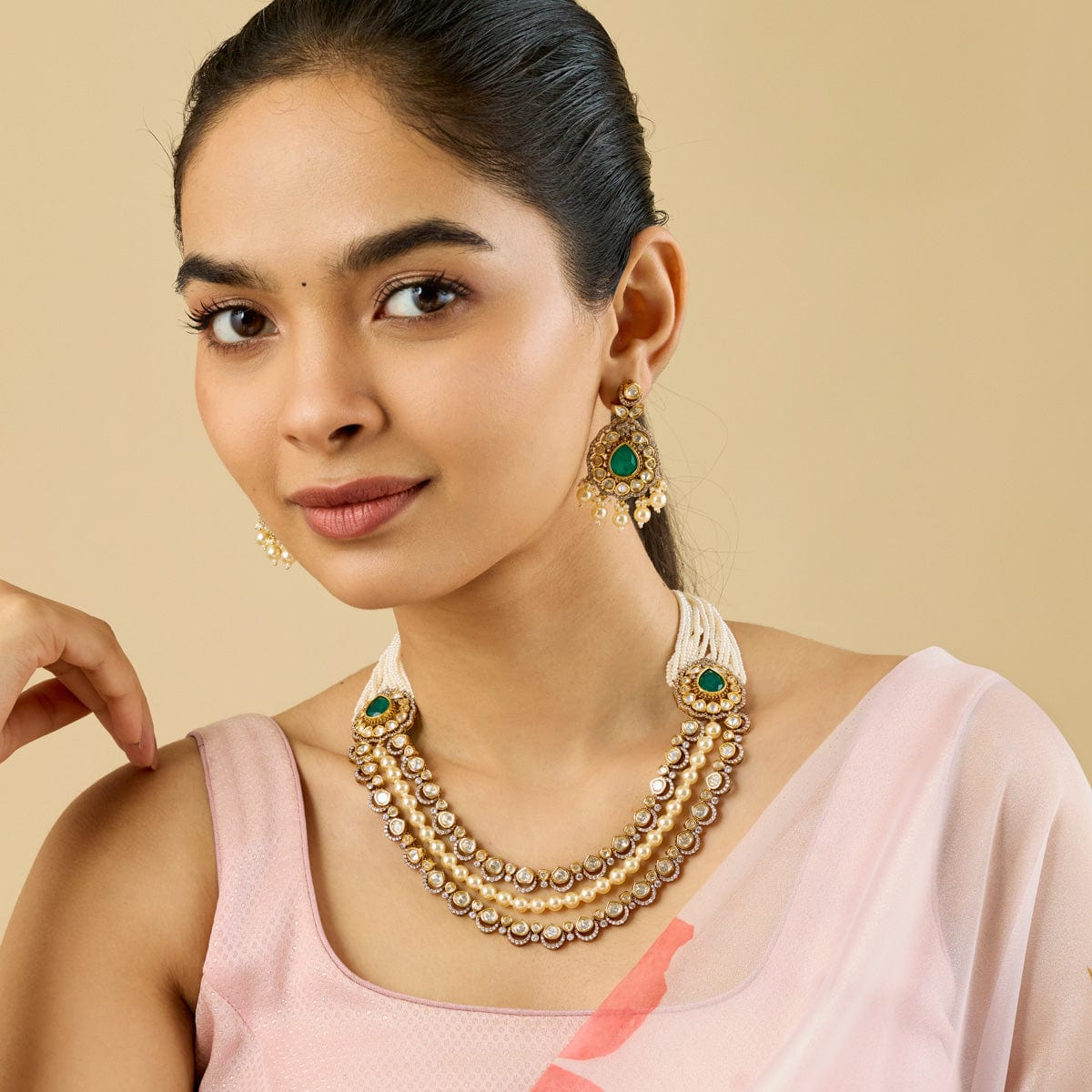 Kundan Polki Necklace Color Green Polish Victorian