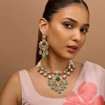 Kundan Polki Necklace Color Green Polish Victorian