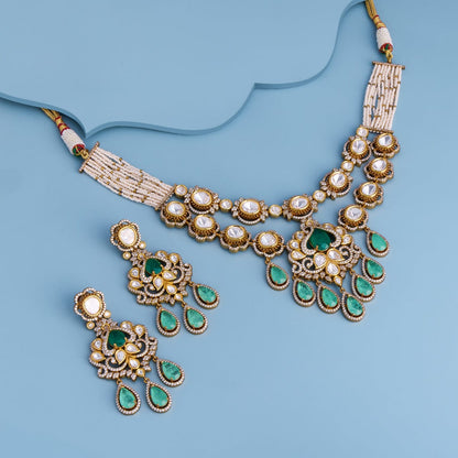 Kundan Polki Necklace Color Green Polish Victorian