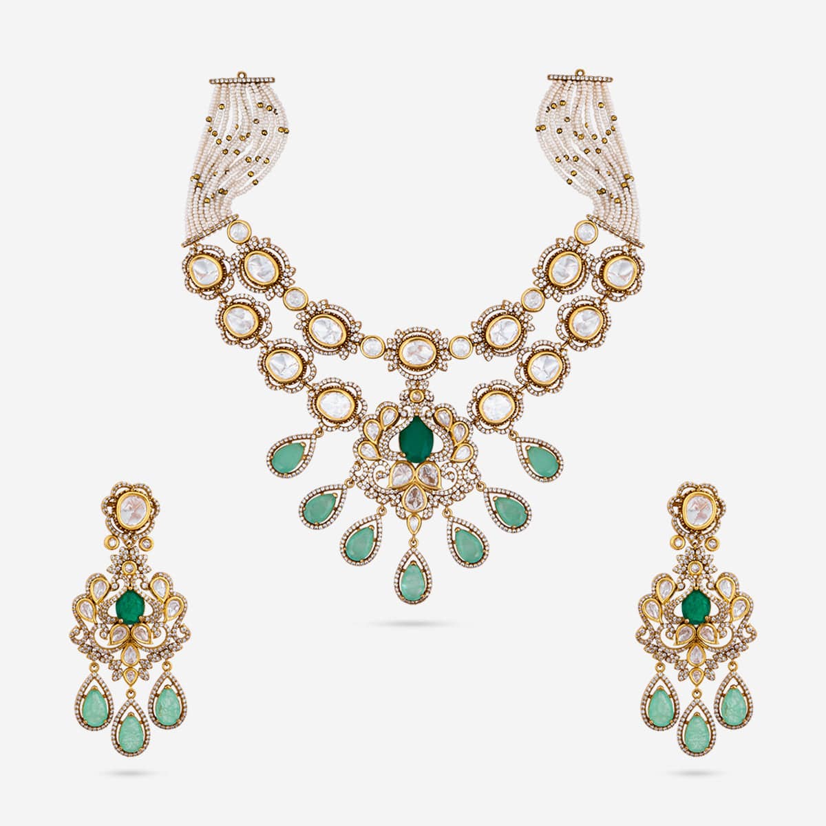 Kundan Polki Necklace Color Green Polish Victorian