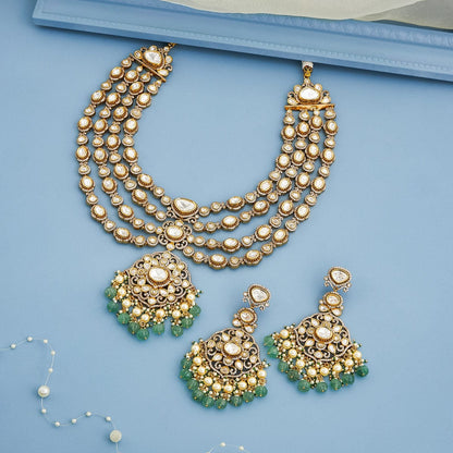 Kundan Polki Necklace Color Green Polish Victorian