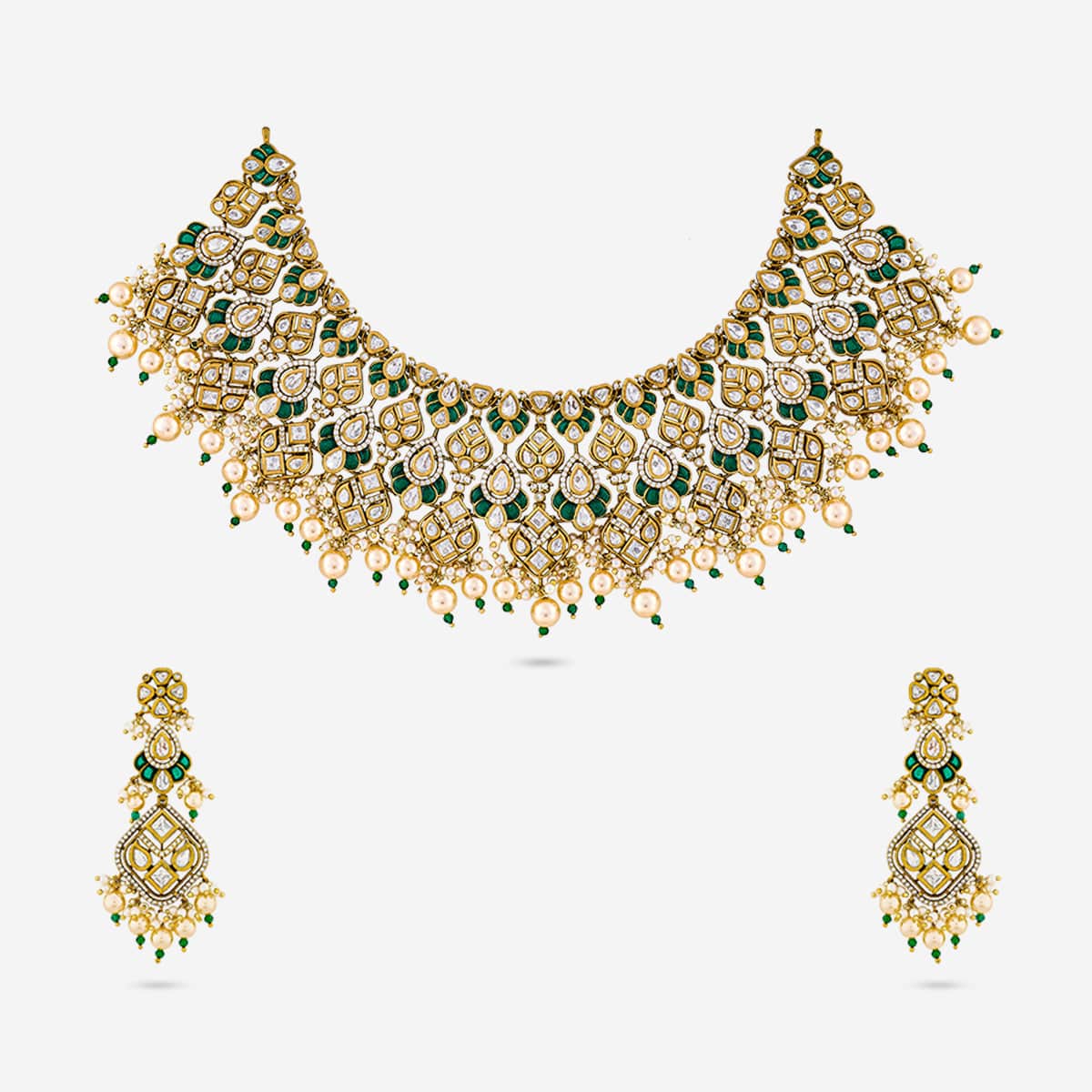 Kundan Polki Necklace Color Green Polish Victorian
