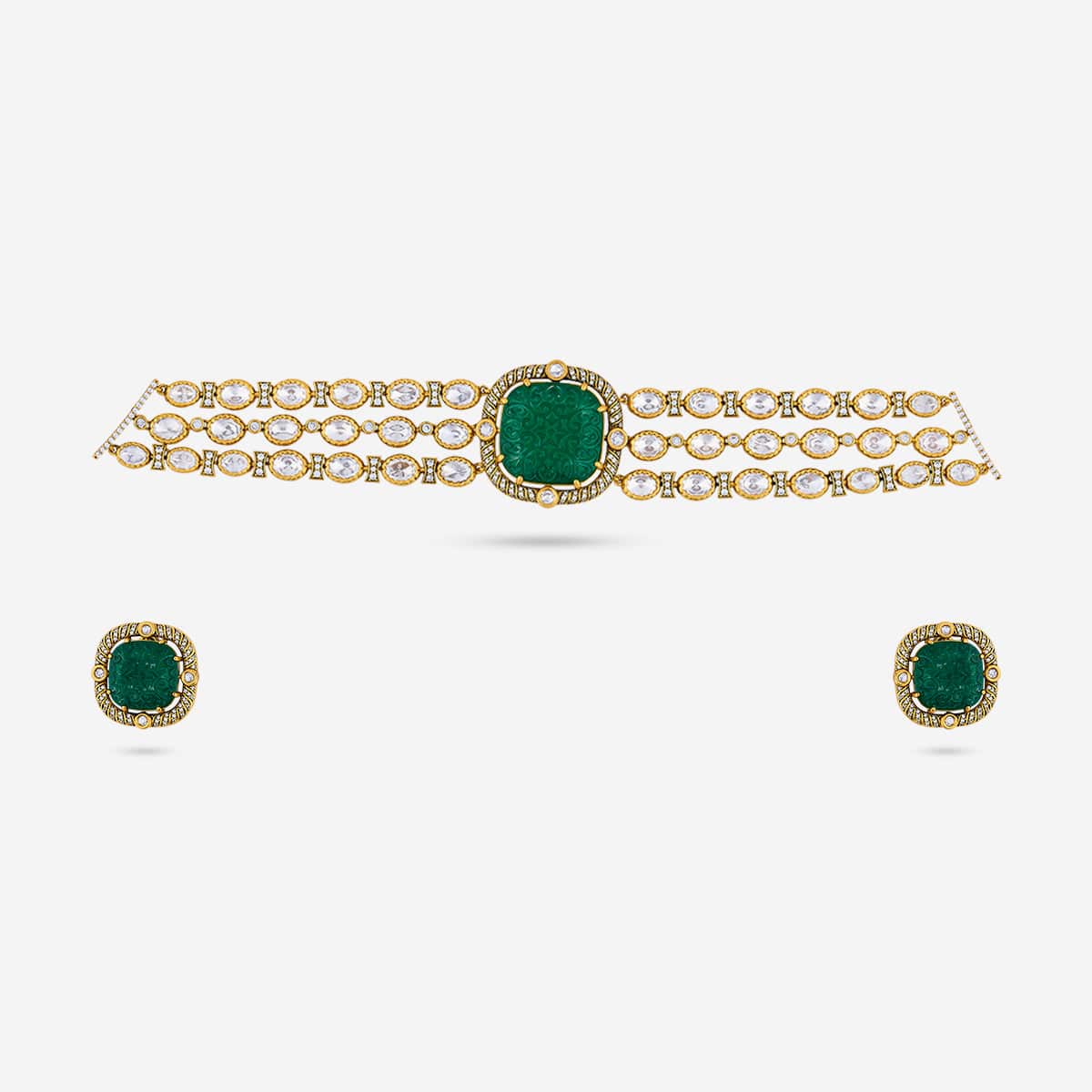 Kundan Polki Necklace Color Green Polish Victorian