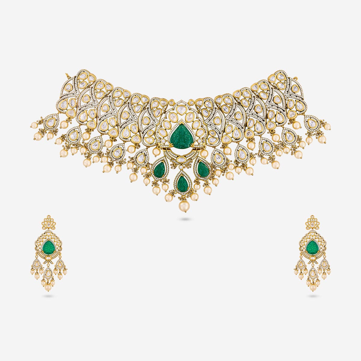 Kundan Polki Necklace Color Green Polish Victorian