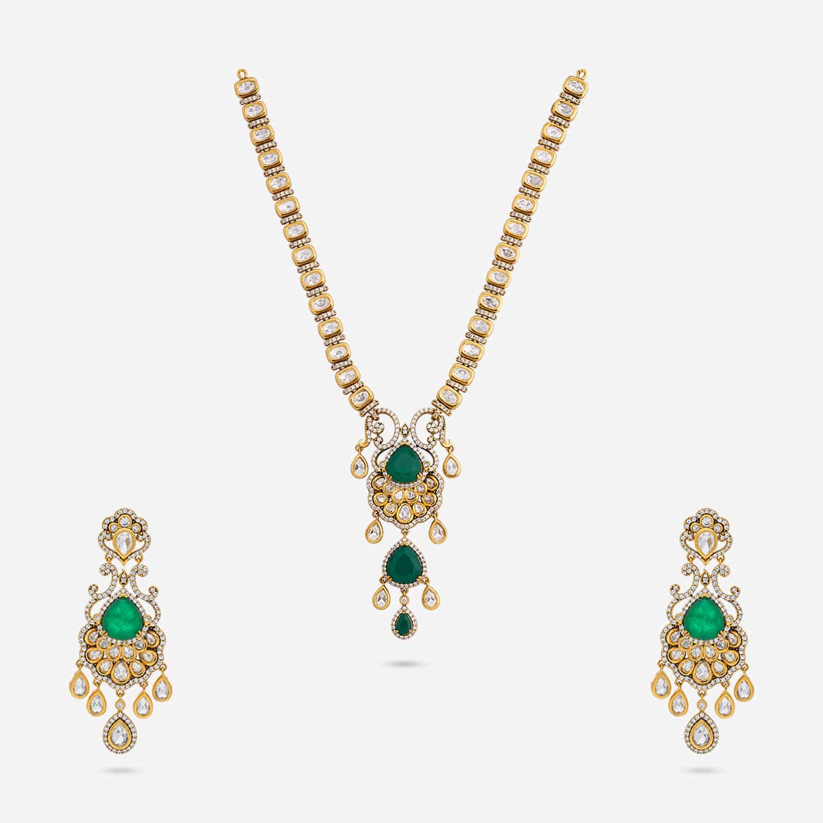Kundan Polki Necklace Color Green Polish Victorian