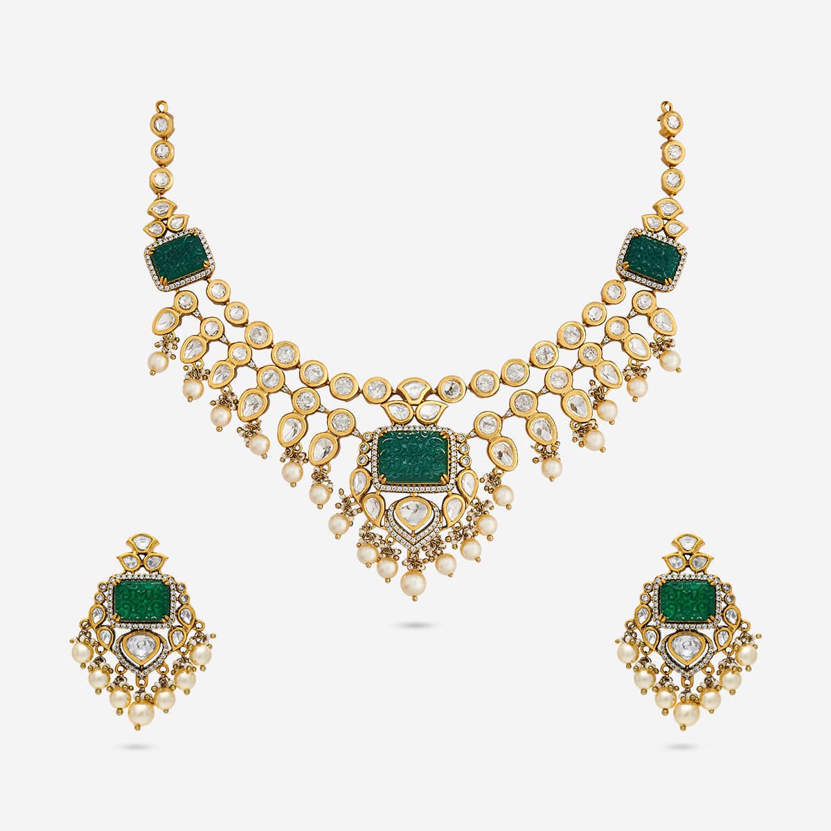 Kundan Polki Necklace Color Green Polish Victorian
