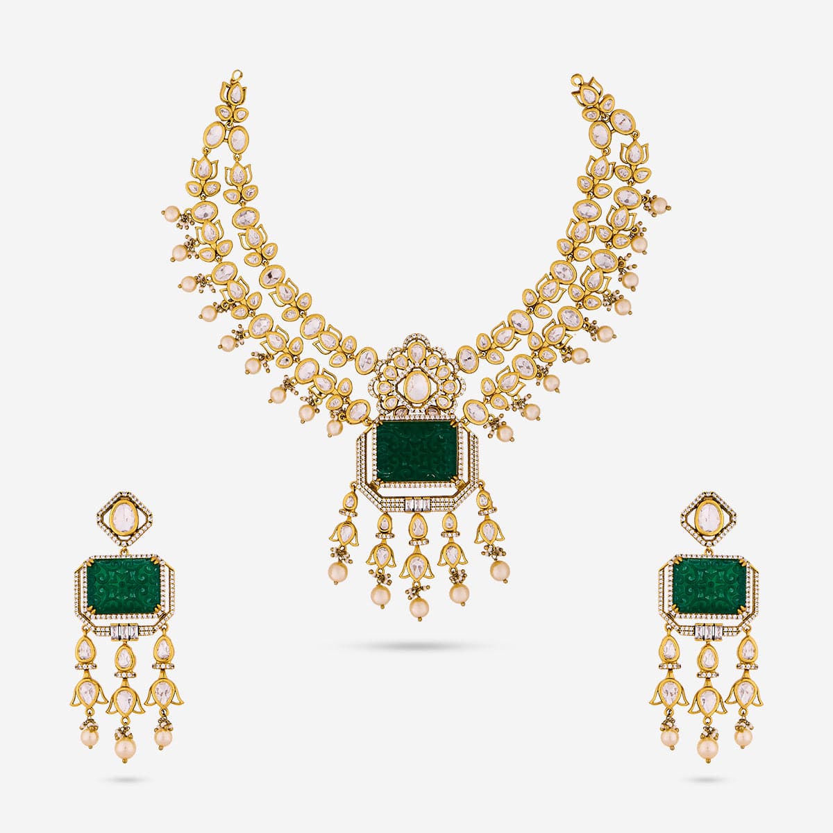 Kundan Polki Necklace Color Green Polish Victorian