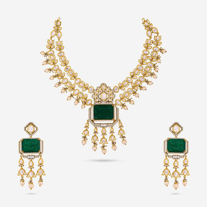 Kundan Polki Necklace Color Green Polish Victorian