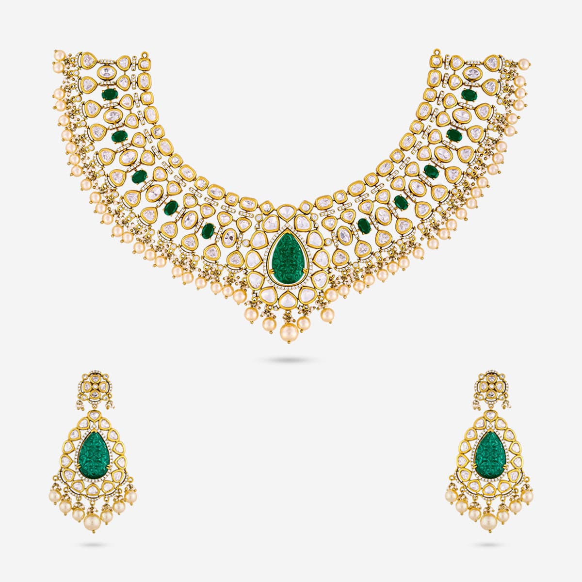 Kundan Polki Necklace Color Green Polish Victorian