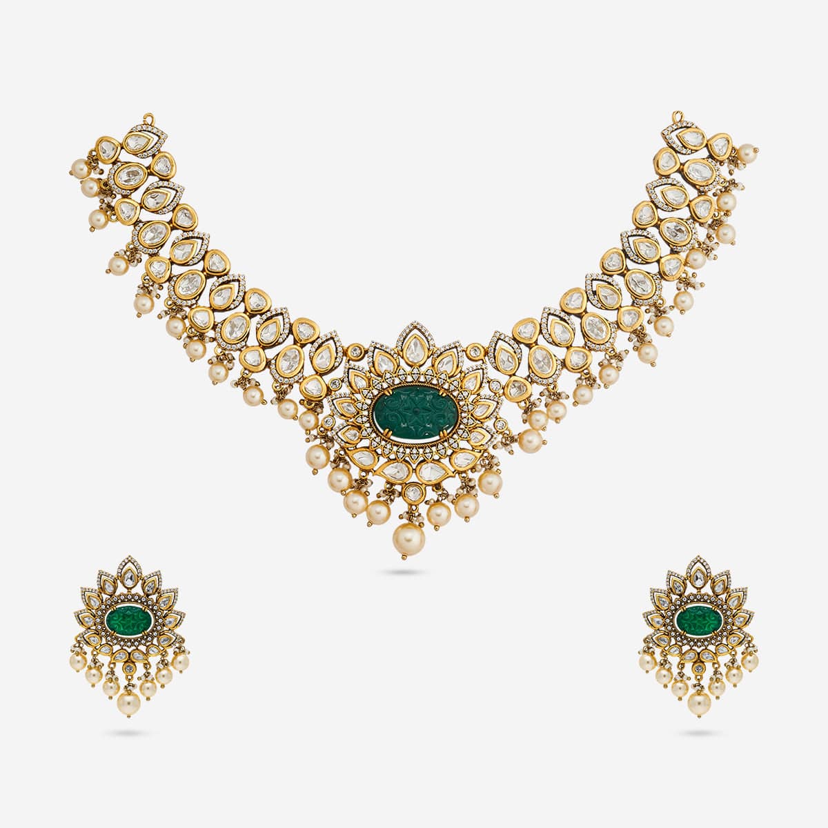 Kundan Polki Necklace Color Green Polish Victorian