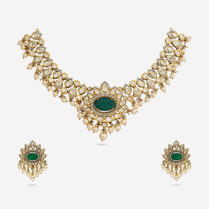 Kundan Polki Necklace Color Green Polish Victorian