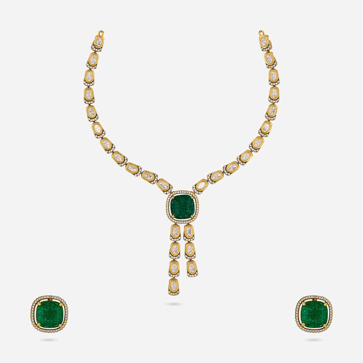 Kundan Polki Necklace Color Green Polish Victorian