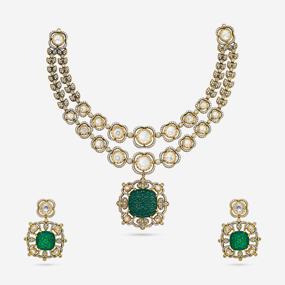 Kundan Polki Necklace Color Green Polish Victorian