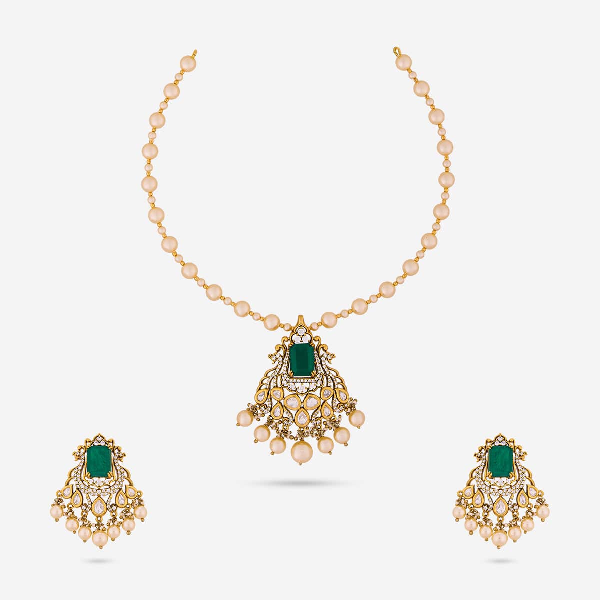 Kundan Polki Necklace Color Green Polish Victorian