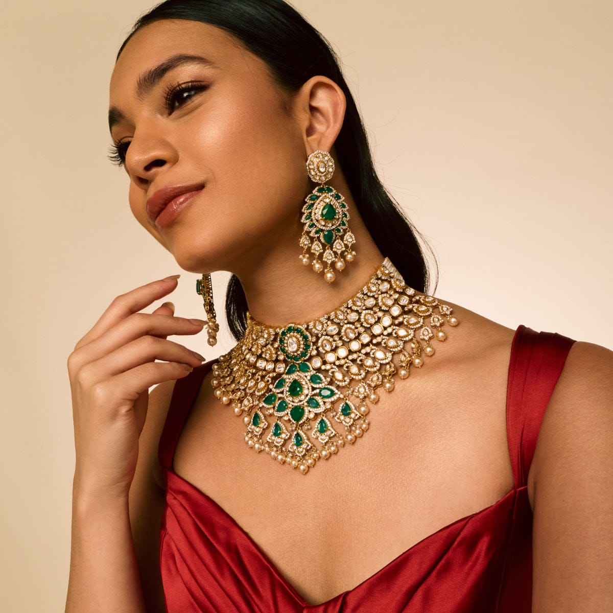 Kundan Polki Necklace Color Green Polish Victorian