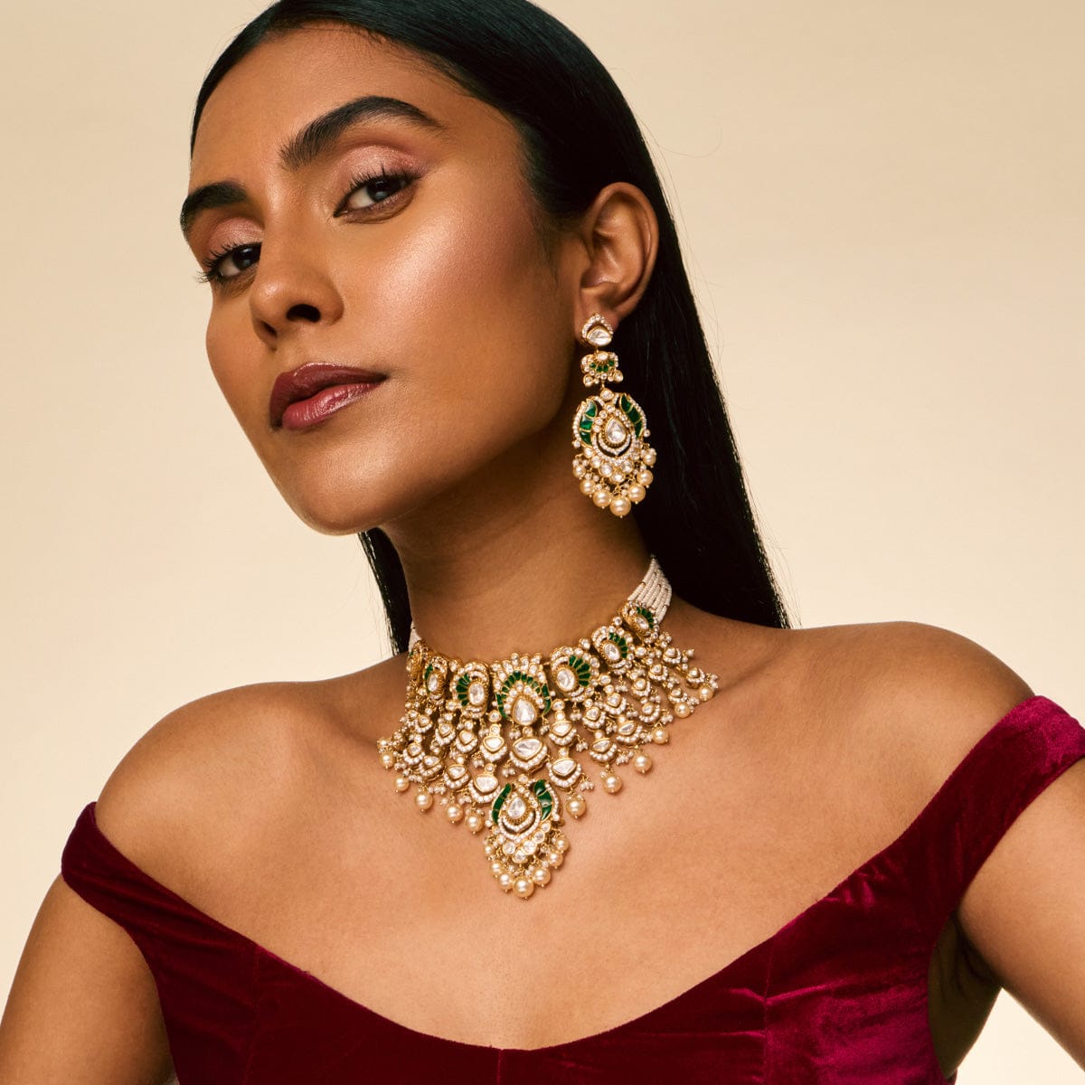 Kundan Polki Necklace Color Green Polish Victorian