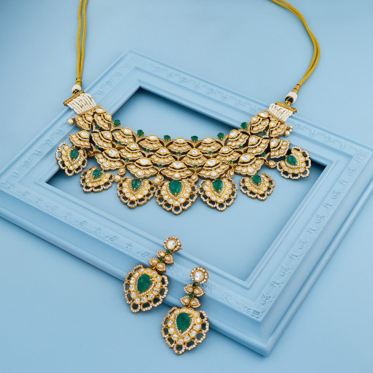 Kundan Polki Necklace Color Green Polish Victorian