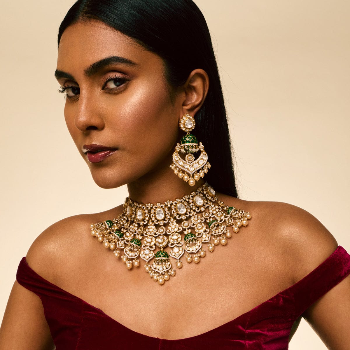 Kundan Polki Necklace Color Green Polish Victorian