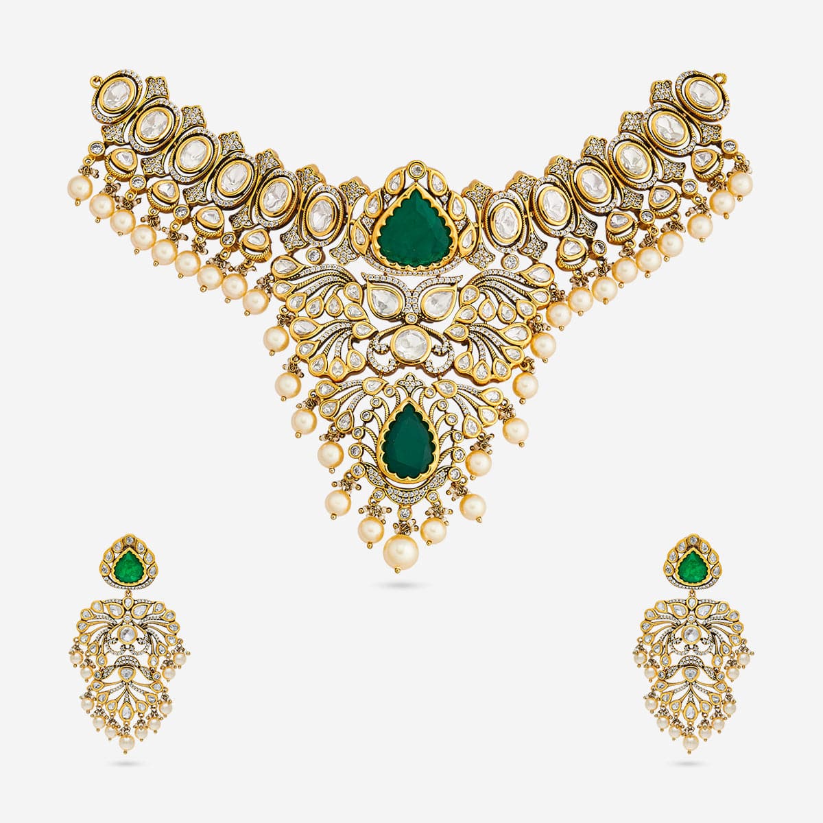 Kundan Polki Necklace Color Green Polish Victorian